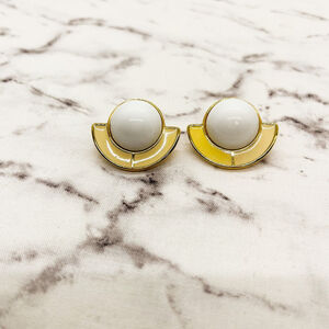 Vintage Monet Earrings Enamel Gold White Retro‎ Holiday Gift for Her Women Wife